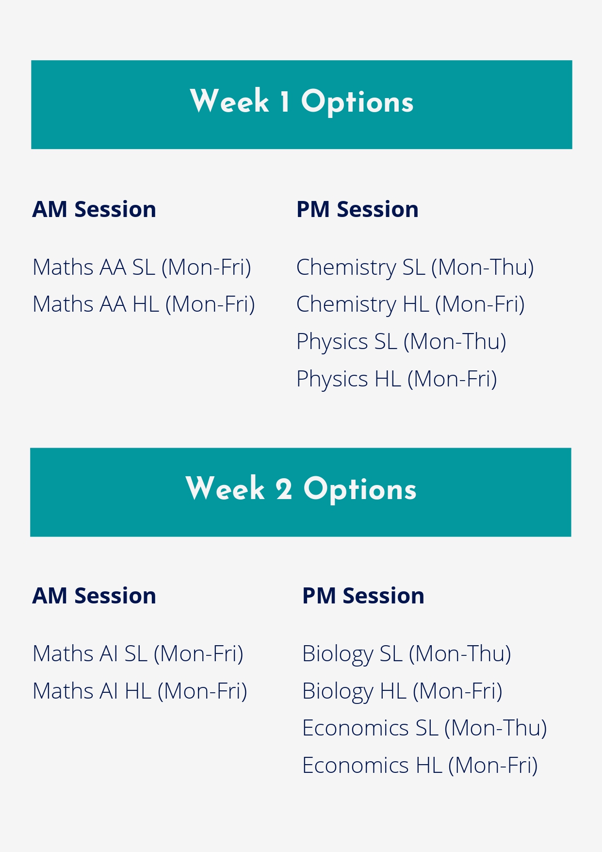 Summer IB Revision Courses